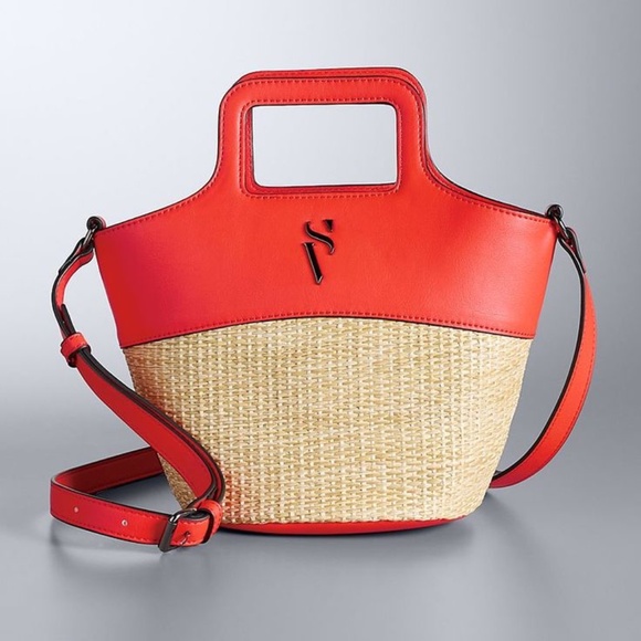 Simply Vera Vera Wang Top Handle Straw Crossbody Bag | Red - Picture 1 of 4
